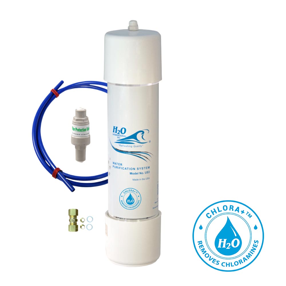 H2O International® Chlora+™ Undersink Water Filter. Replace Every 12 to 18 months