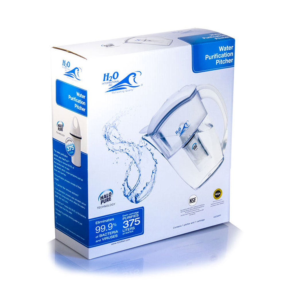 H2O International® Water Purification Pitcher with Disinfecting Cartridge & Cartridge Replacement Indicator