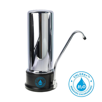 Chlora+™ Chrome Plated Countertop Water Filter with Unique Replaceable Cartridge