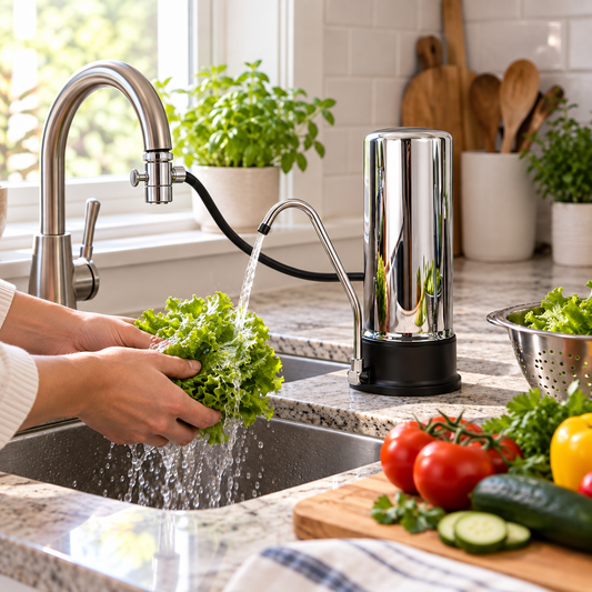 Chlora+™ Chrome Plated Countertop Water Filter with Unique Replaceable Cartridge